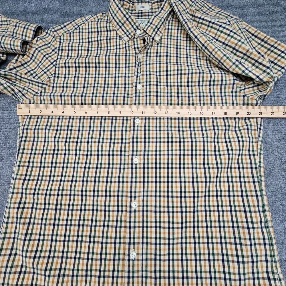 J. Crew Button Down Shirt Mens Large L Multicolor Check Slim Secret Wash Stretch